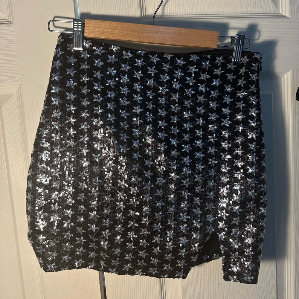 Altar'd State Black Silver Sequin Bubble Mini Skirt